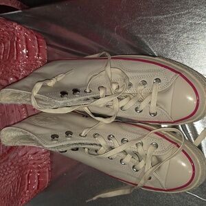 Converse Beige High-Top Sneakers with Pink Accent